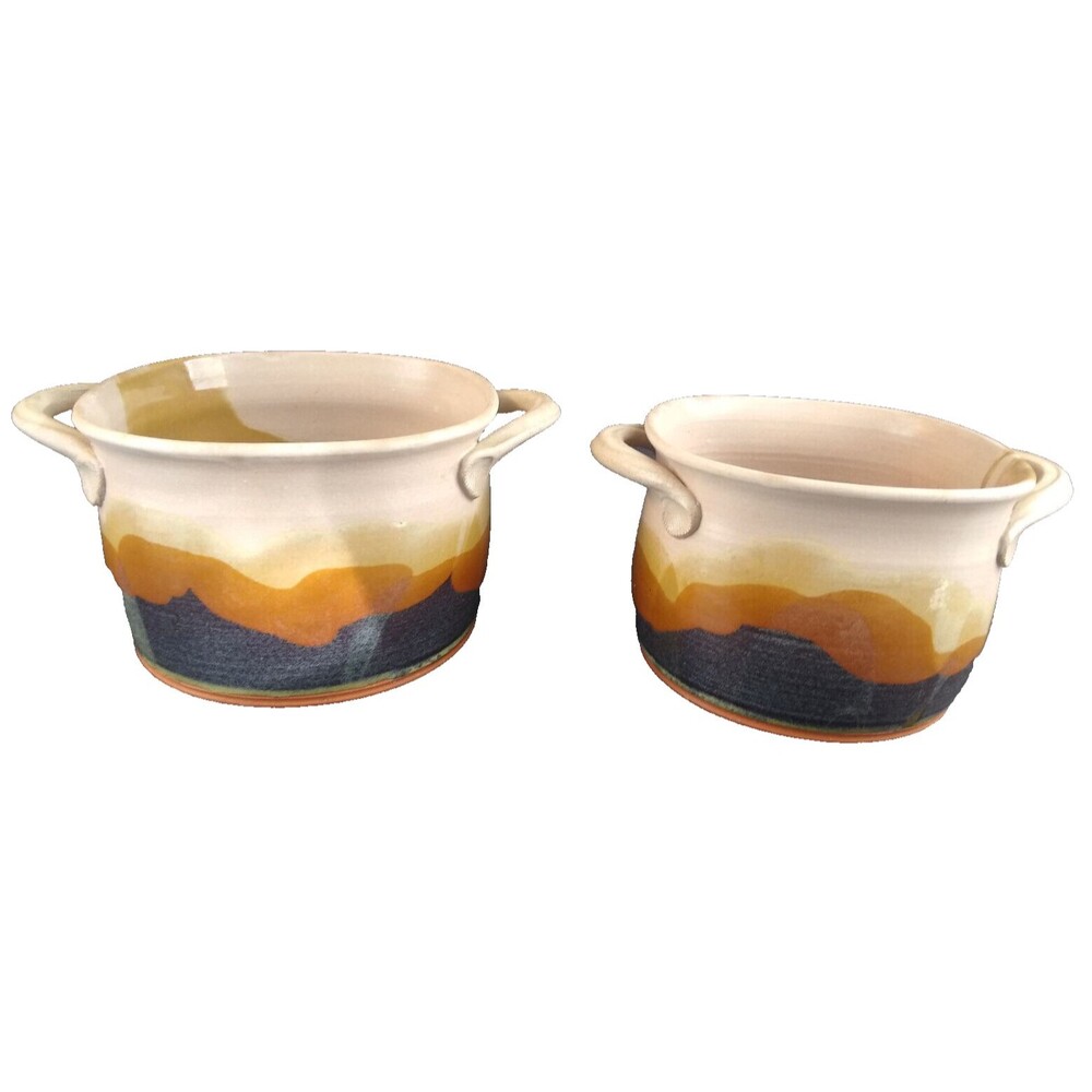 Vintage Signed Pottery Crock Planter SET of 2 Pieces 1981 Hand Crafted Pots